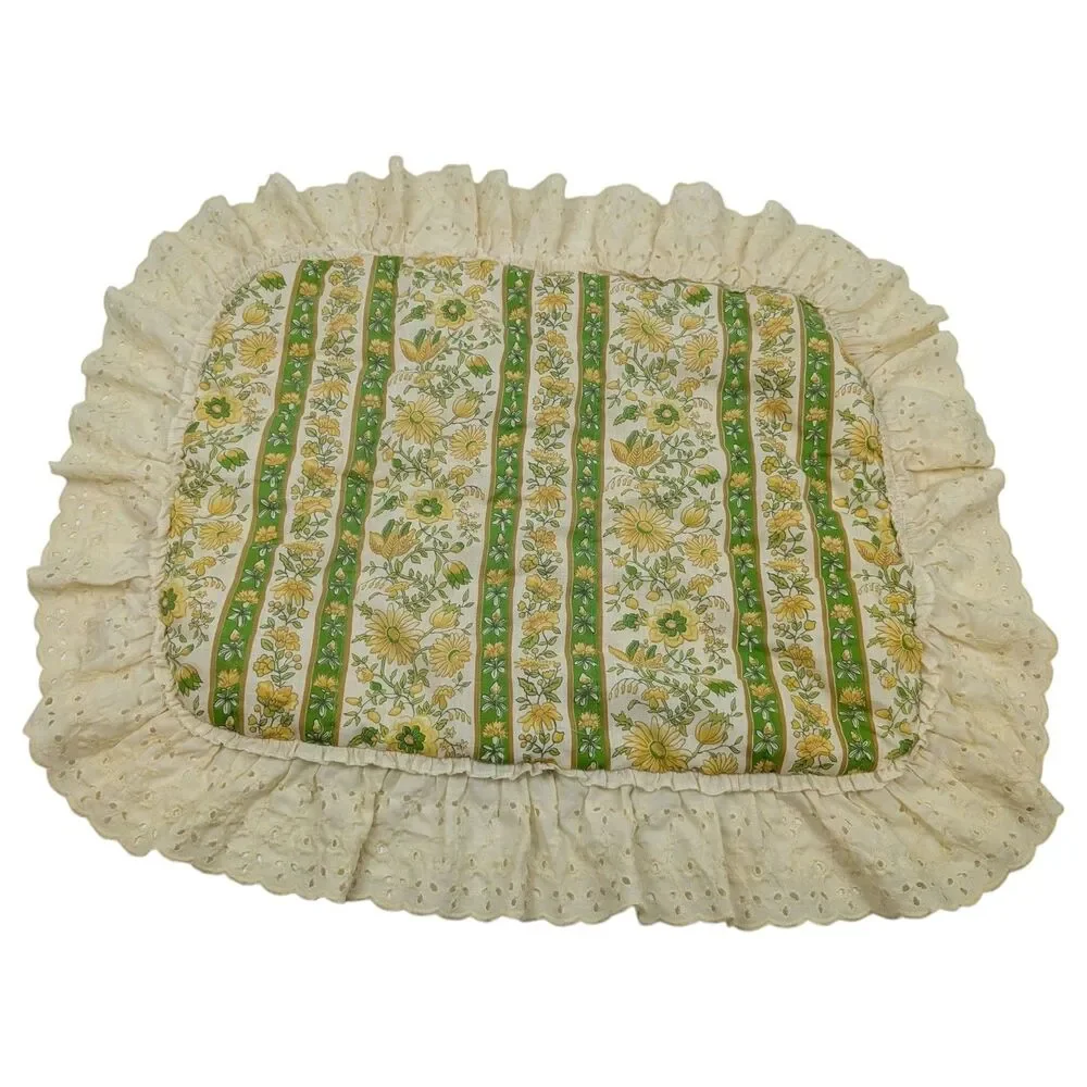 Vtg Duvet Blanket Cover Yellow Floral Ruffled 80x97